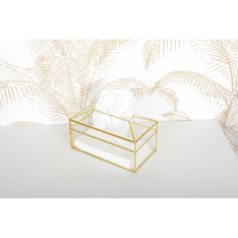 AULICA - Wholesale Tissue Box - Rectangular glass tissue box with gold edges 19x11x10cm2