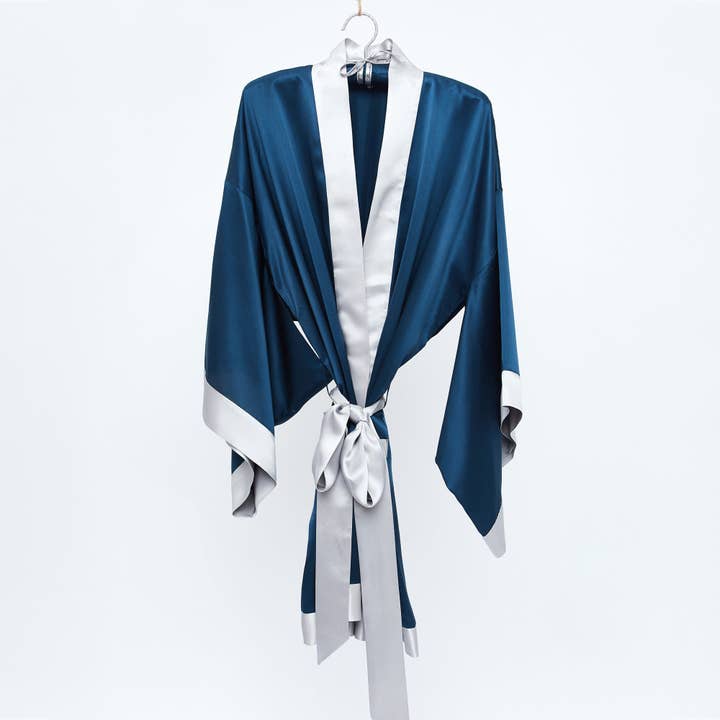 The Geisha Robe - Sapphire with Silver Trim for wholesale by Branché