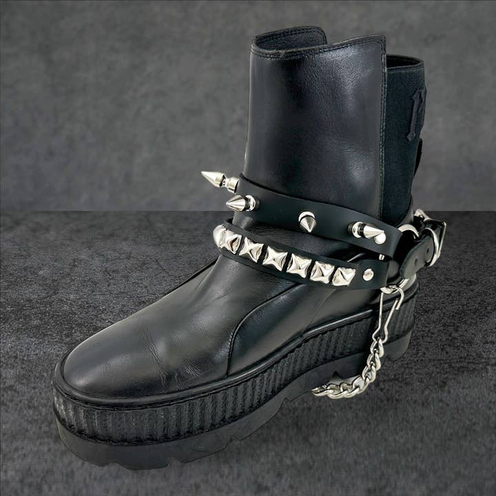 BS368 STUDDED SPIKE XL DOUBLE STRAP BOOTSTRAP LEATHER for wholesale by Funk Plus