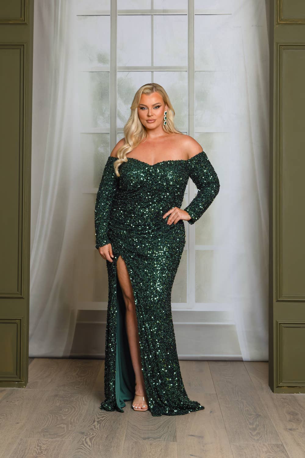 RICARICA INC. - Wholesale Gown - Women's - P1641P9-PLUS SIZE LONG SLEEVE OFF SHOULDER MAXI DRESS 20