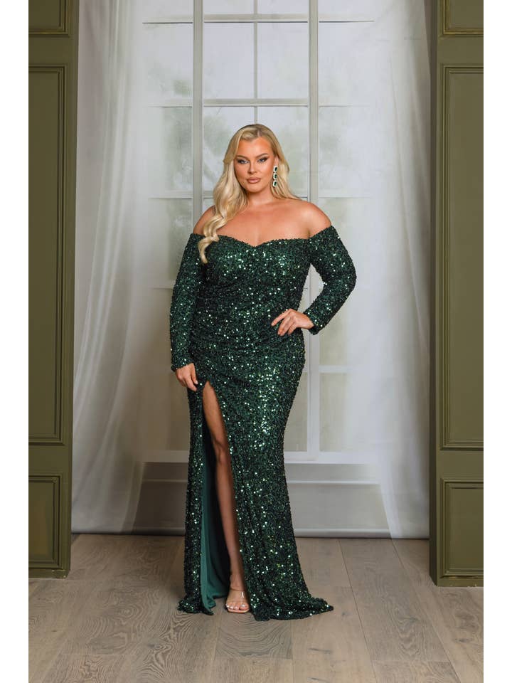 RICARICA INC. - Wholesale Gown - Women's - P1641P9-PLUS SIZE LONG SLEEVE OFF SHOULDER MAXI DRESS 20