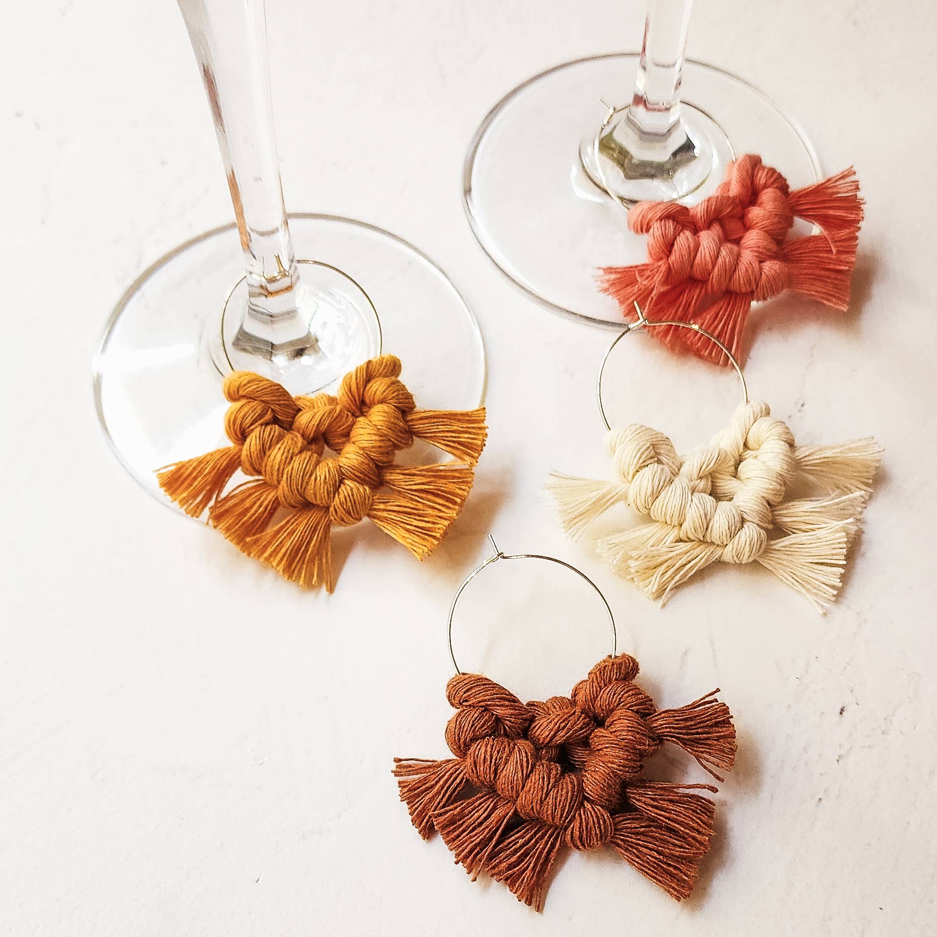 A Branch & Cord - Wholesale Wine Charm - Set of 4 Macrame Wine Charms – Handmade Boho Drink Markers3