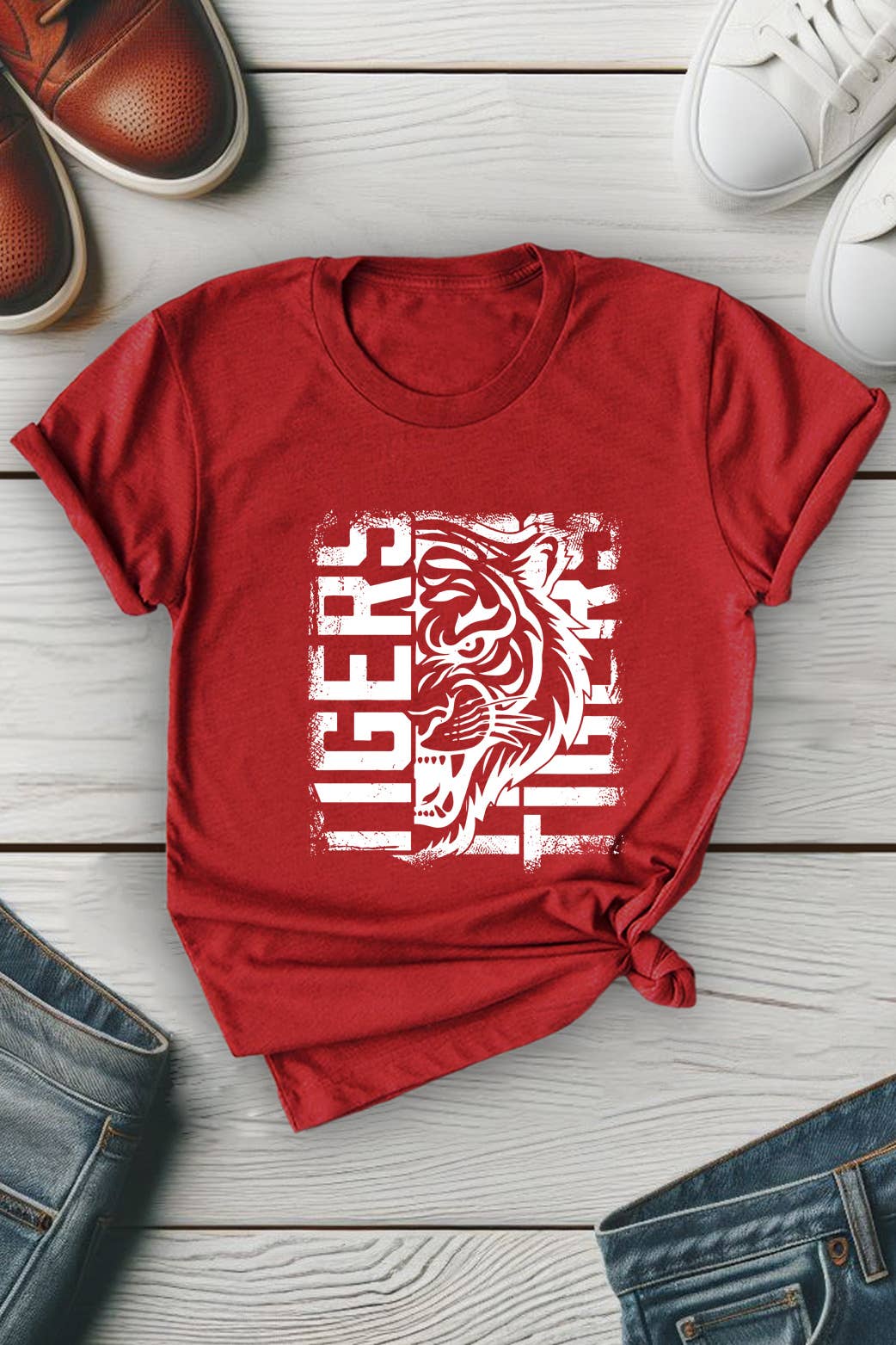 Top Avenue - Vendita all'ingrosso Maglietta stampata - Unisex - T-shirt unisex con scollo tondo con tigre invecchiata12