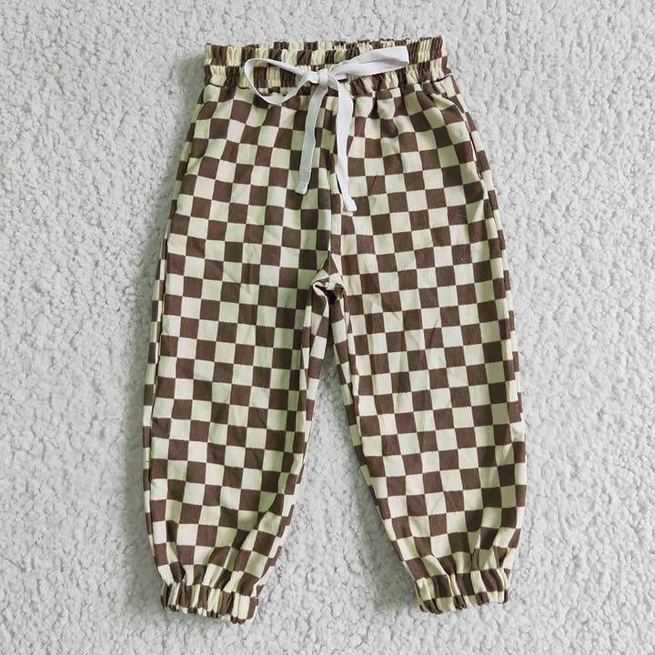 Pantalon long à carreaux kaki pour bébé pour la vente par Aier Wholesale