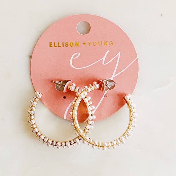 Ellison+Young - Wholesale Hoop Earrings - Delicate Pearl Deco Hoop Earrings5