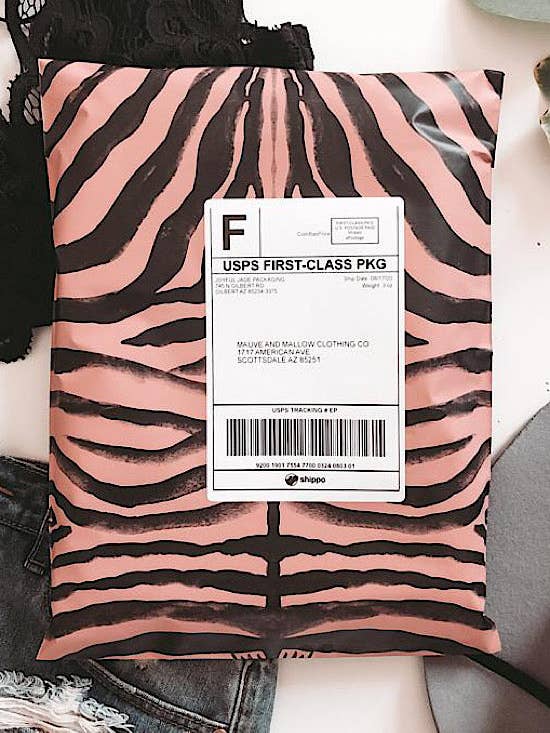 Pink Zebra Polymailers for wholesale by Mauve and Mallow Clothing Co