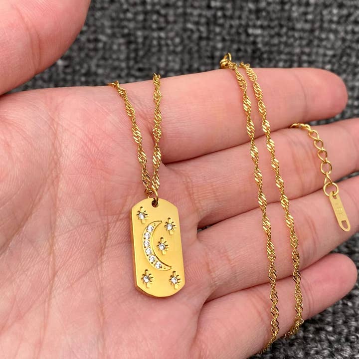 CZ Måne Stjerner Tarot 18K Guldbelagt SS Halskæde - FGS/MS for engroshandel hos Mio Queena