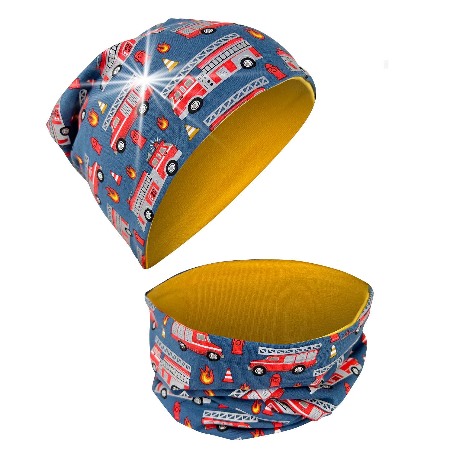 HECKBO – Engroshandel Beanie - Børn – 360° reflekterende hue og halsedisse - Brandvæsen - Jersey indvendigt0