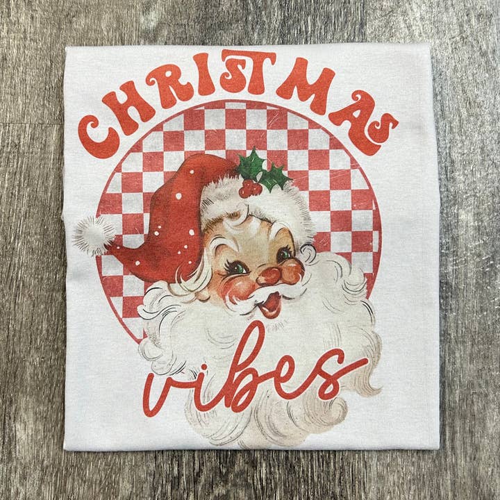 Christmas Vibes Vintage Santa on White Tee for wholesale by RMN Wholesale