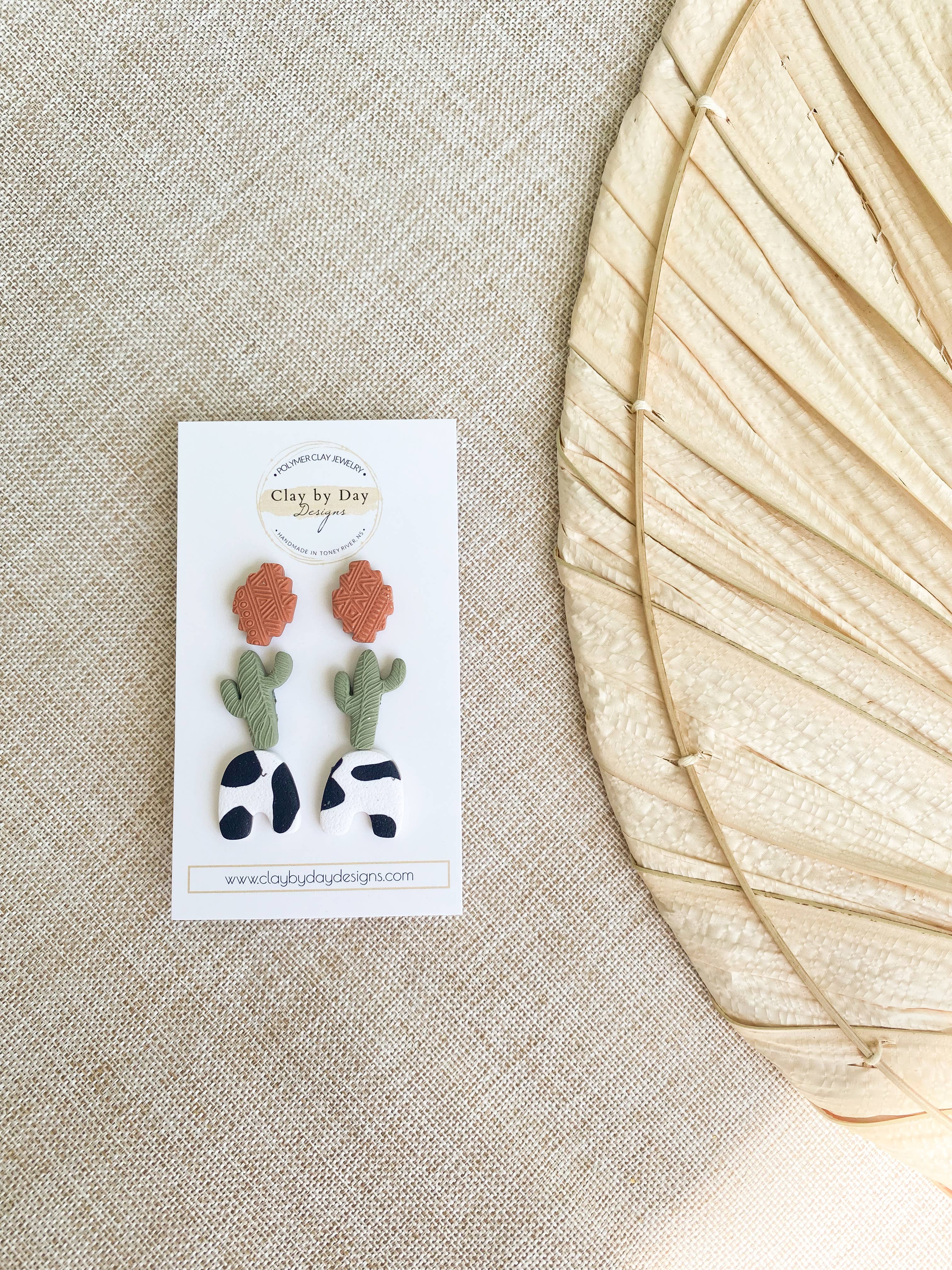 Clay by Day Designs – wholesale Stud/post earrings – Western Cowboy Theme Stud Trio - Polymer Clay Stud Earrings