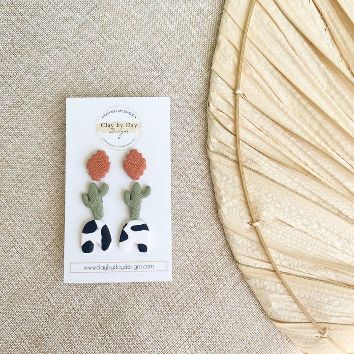 Clay by Day Designs - Wholesale Stud/Post Earrings - Western Cowboy Theme Stud Trio - Polymer Clay Stud Earrings