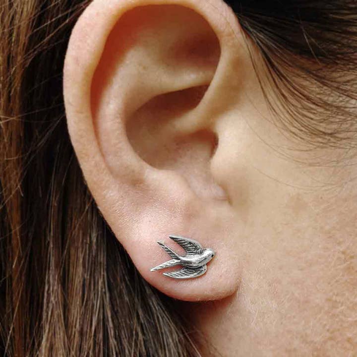 Nina Designs - Wholesale Stud/Post Earrings - Sterling Silver or Bronze Swallow Post Earrings 9x11mm