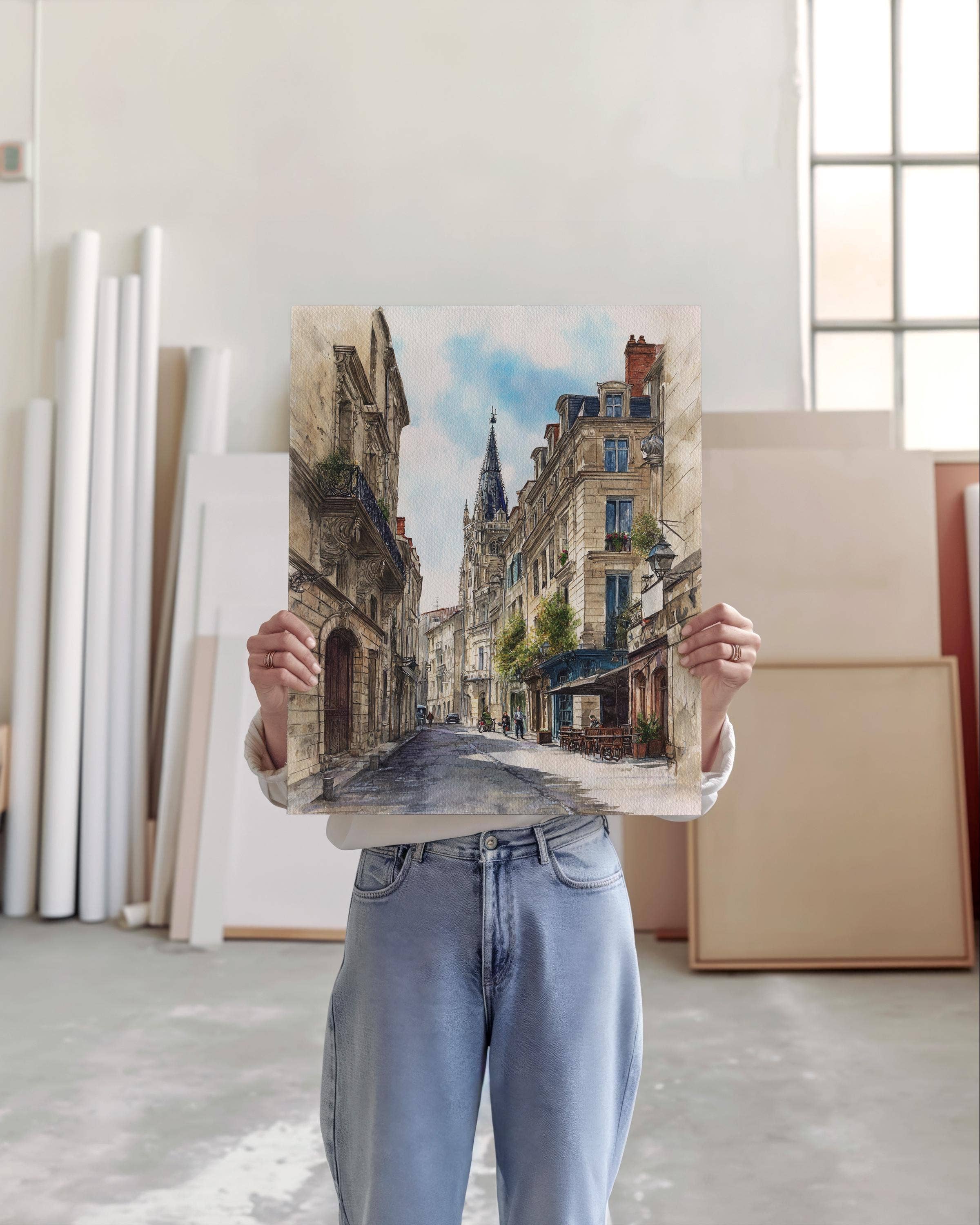 Premium Travel Art – Impressão artística por atacado – Arte em Aquarela de Bordeaux Impressão de Viagem Bordeaux França Obra de Arte de Bordeaux França Decoração França Arte de Parede Bordeaux FR4