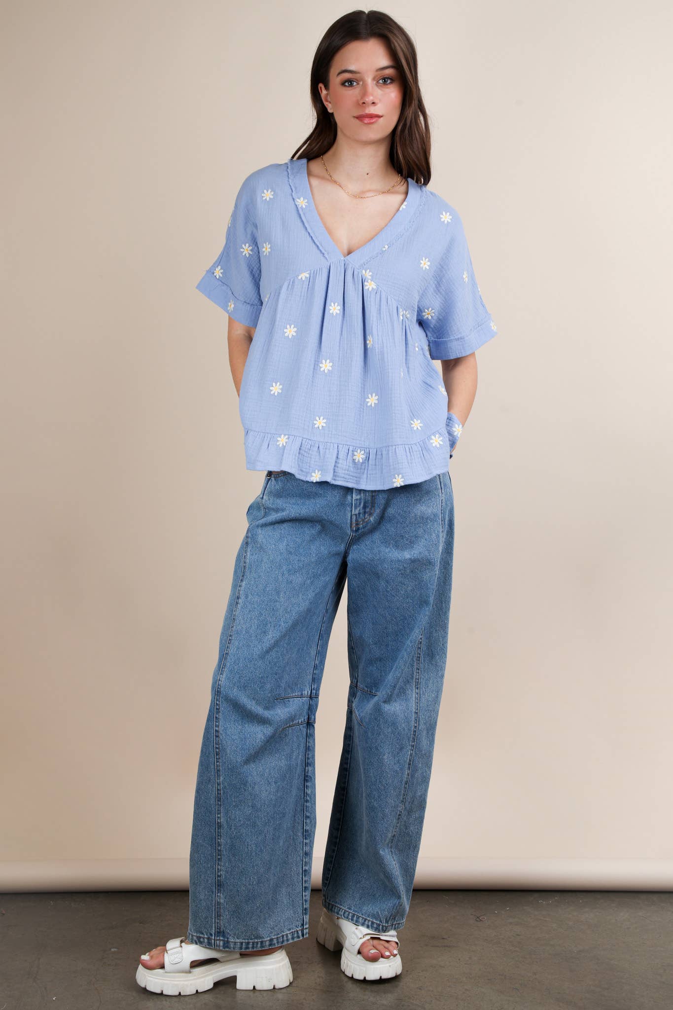 VERY J - Wholesale Blouse - Women's - NT12065-Flower Embroidered Woven Blouse Top19