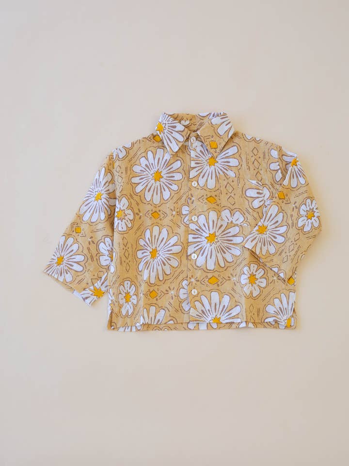 BOX BUTTON UP TOP, YELLOW FLORAL for wholesale by Shop dōs