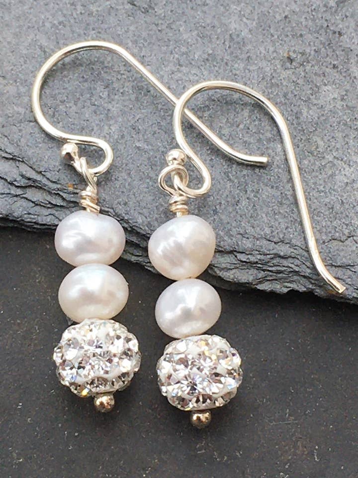 SE148B - CLASSIC PEARL CZ MIX EARRING for wholesale by Bluelily925silver