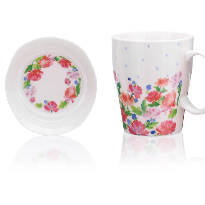 English Roses, tazza con coperchio, porcellana New Bone China 300ml per la vendita all'ingrosso da parte di Silly Design