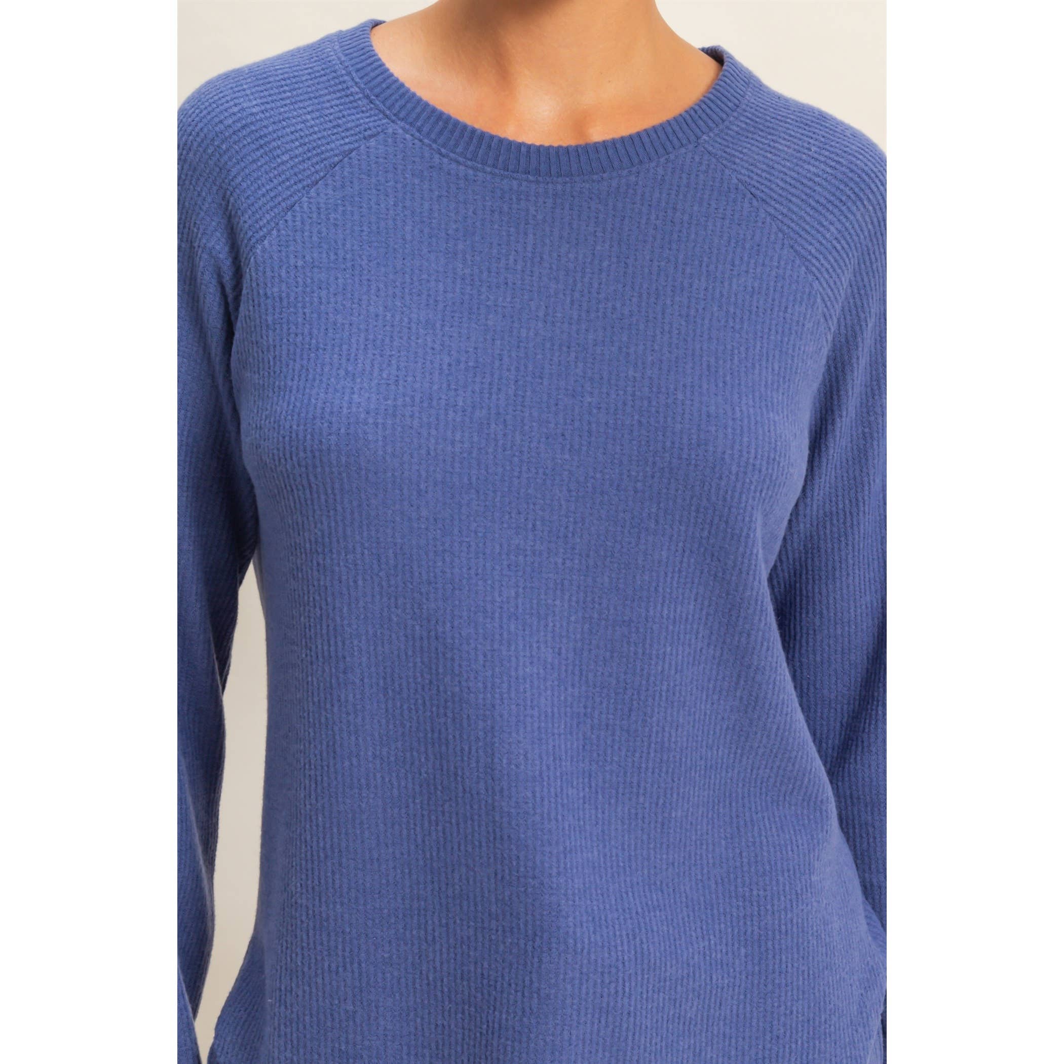 Double Zero - Wholesale Shirt - Women's - Brushed Waffle Raglan Long Sleeve Casual Top14