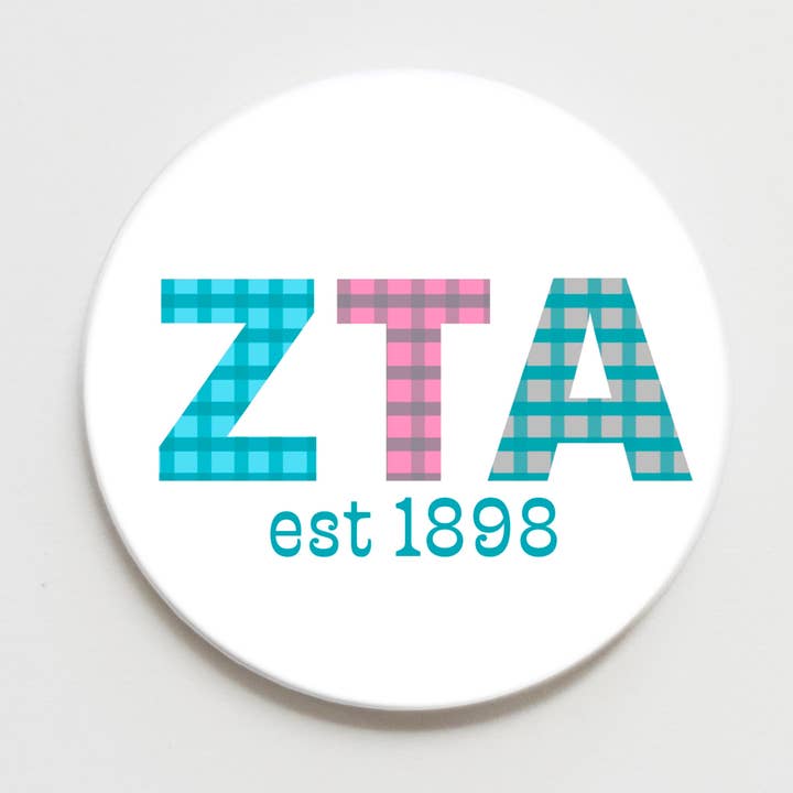 Bouton Lettre Gingham Zeta Tau Alpha - 2,25 pouces pour la vente par Good Vibez Collegiate