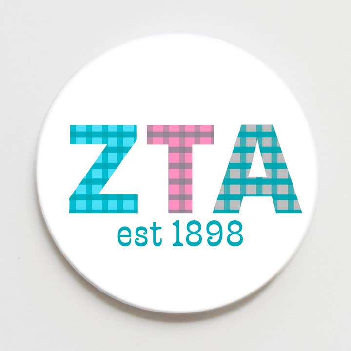 Bouton Lettre Gingham Zeta Tau Alpha - 2,25 pouces pour la vente par Good Vibez Collegiate
