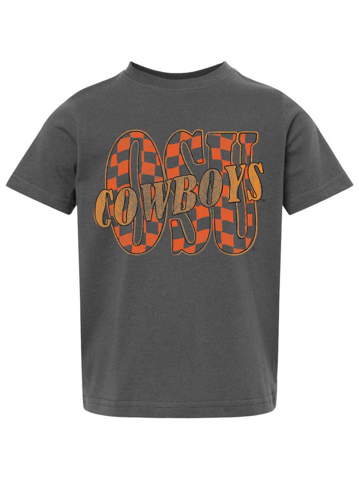 Children's OSU Cowboys Twisted Check Charcoal Tee for wholesale by LivyLu