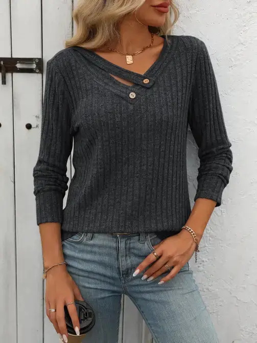 Lovesoft - Wholesale Knit Sweater - Women's - V-Neck Button Sweater with Long Sleeves5