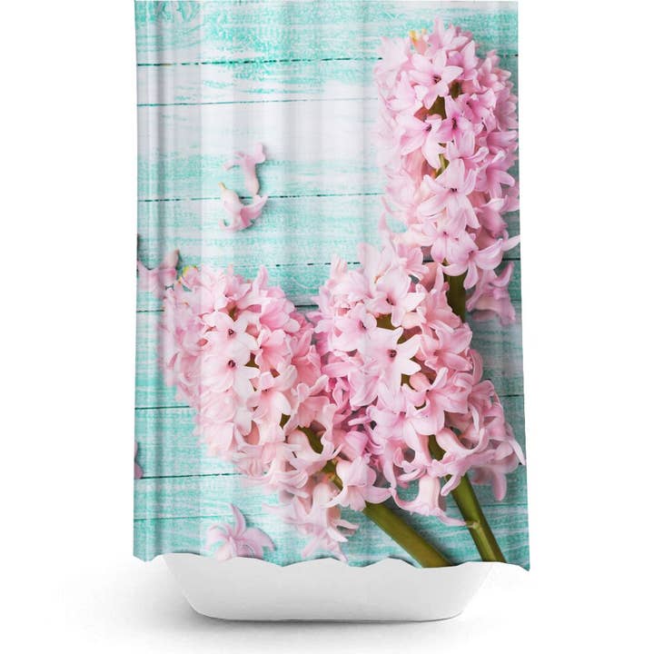 Pink Hyacinth, Extra Long Fabric Bathroom Shower Curtain for wholesale by TROPIK HOME