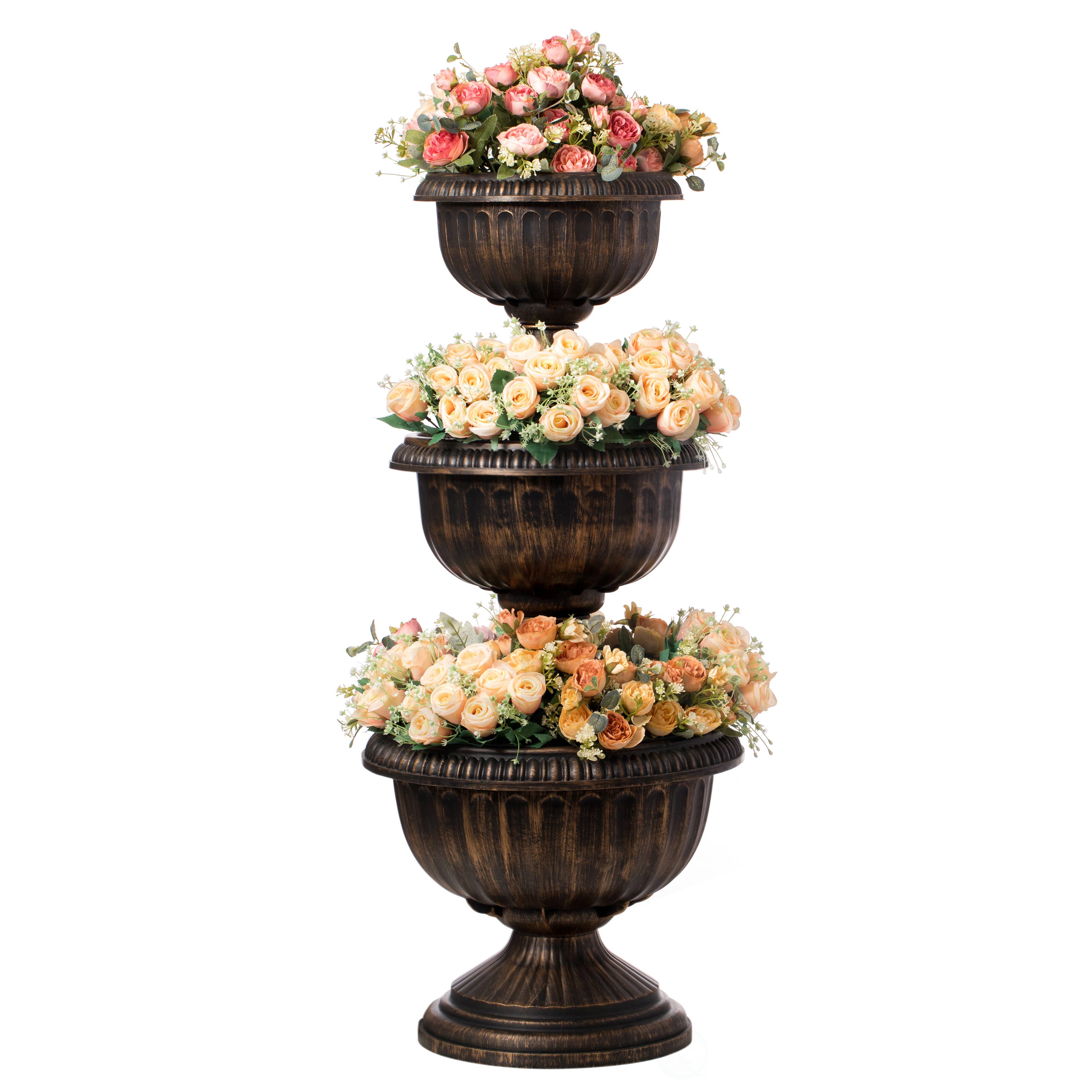 Quickway Imports - Wholesale Plant Pot - Outdoor Garden Triple Stacked Flower Bowl Urn Tier Planter D0