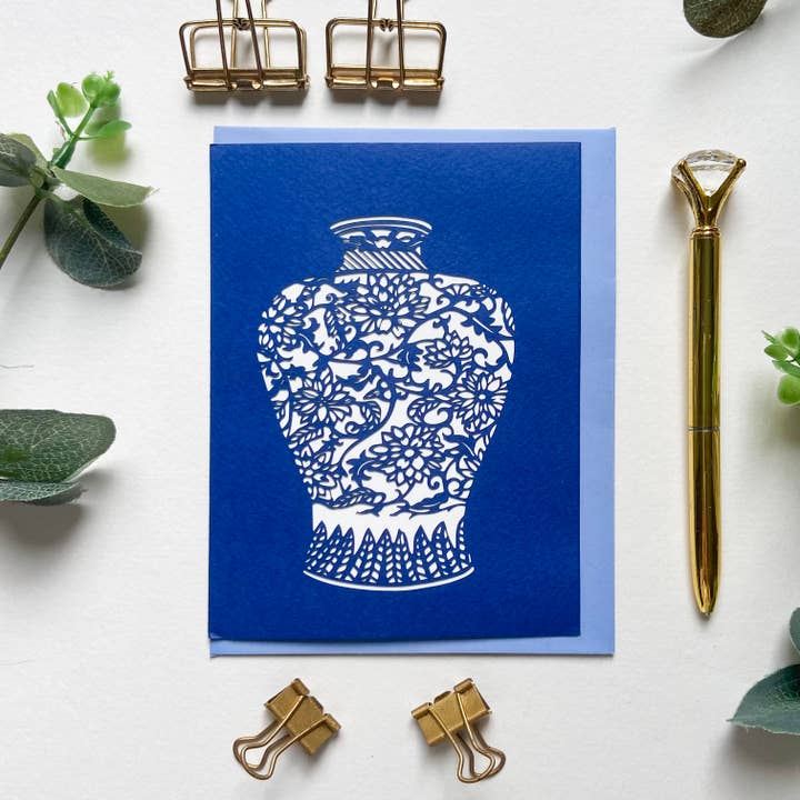 Biglietto di auguri in vaso di fiori di Magnolia, biglietto di auguri in ceramica per la vendita all'ingrosso da parte di Chow's Stories