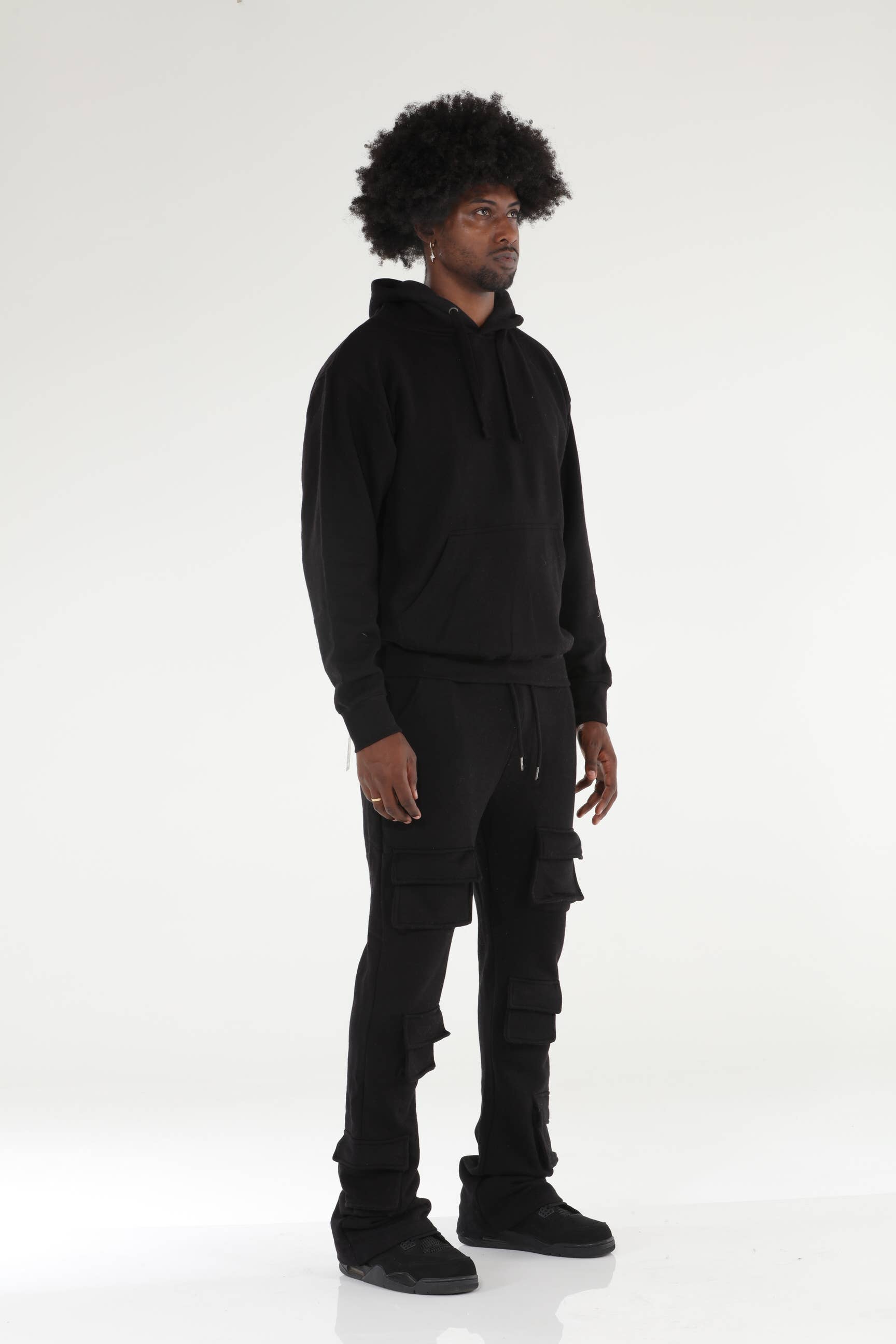 Stylo - Wholesale Top & Pant Set (NOT Loungewear) - Men's - 6 Pocket Black Stacked Flare Sweatsuit6