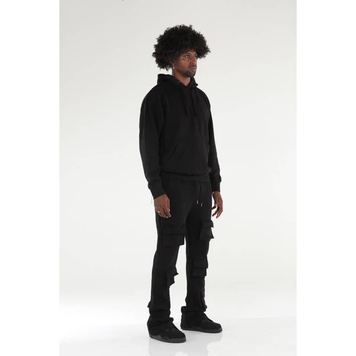Stylo - Wholesale Top & pant set (not loungewear) – Men's - 6 Pocket Black Stacked Flare Sweatsuit6