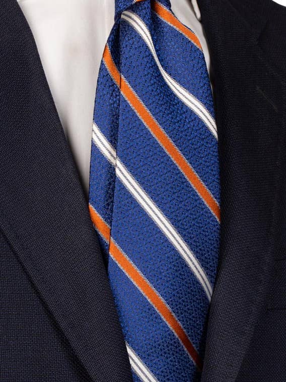 Regimentale Krawatte aus Blauer Seide mit Rostweißen Streifen AN6211 für den Großhandel von Graffeo Cravatte