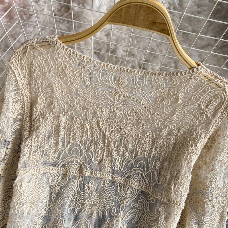 Hope & Sunshine – Cardigan - Mulher por atacado – Top de Renda com Recortes em Croché e Manga Comprida19