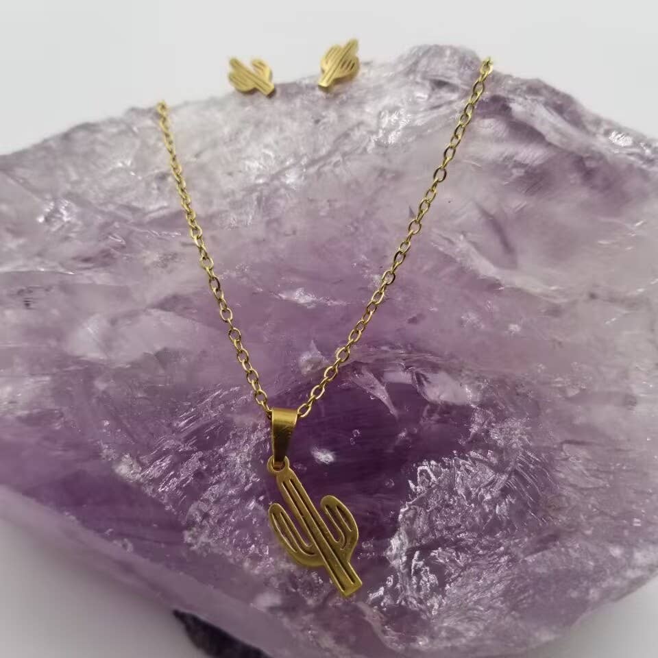 magnolia jewelry - Wholesale Jewelry Set - Western Cactus Necklace and Stud Earrings Jewelry Set0