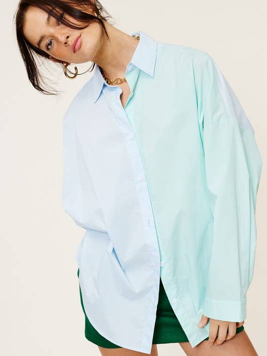 Color-Block Oversized Button Down Shirt for wholesale by Mimosa