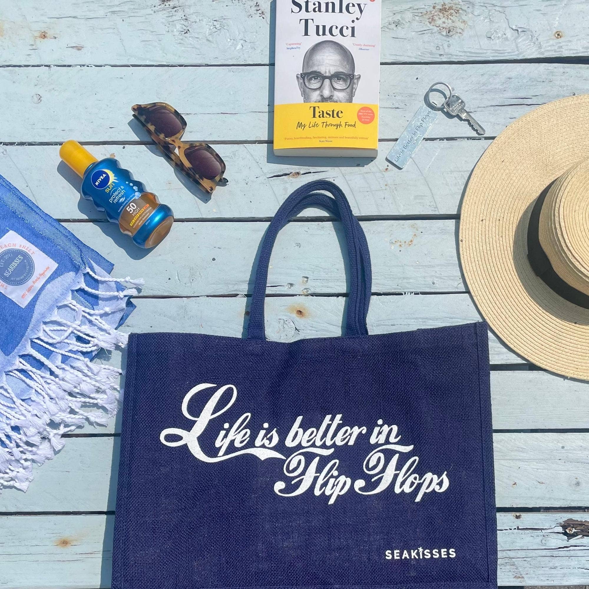 SeaKisses - Vente Tote bag – femme - Life is Better in Flip Flops, jolis sacs en jute dans un choix de couleurs11