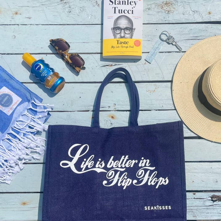 SeaKisses - Vente Tote bag – femme - Life is Better in Flip Flops, jolis sacs en jute dans un choix de couleurs11