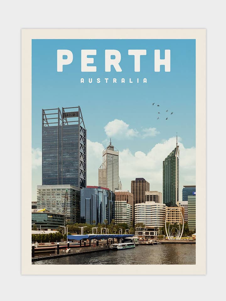 Perth, Australia - Stampa da viaggio vintage per la vendita all'ingrosso da parte di Vintaprints