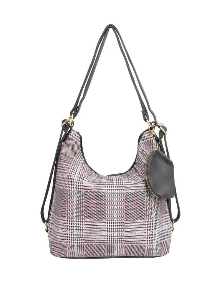 7702 - Plaid Convertible Hobo to Backpack in Vegan Leather for wholesale by AR New York