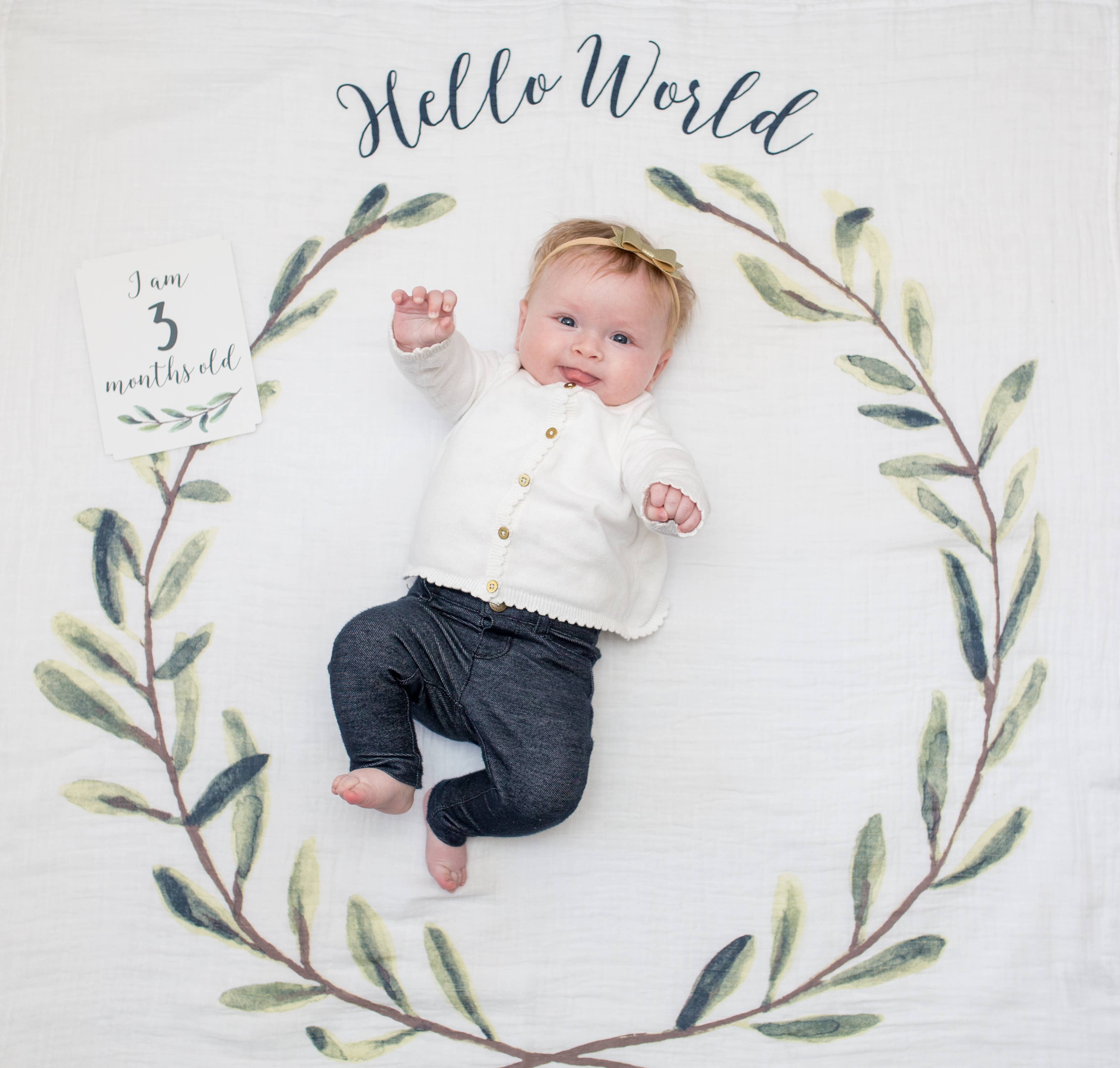 Lulujo Baby - Wholesale Milestone Art/Keepsake - Kids & Baby - Baby’s 1st Year Swaddle & Milestone Card Gift Set- Hello!6