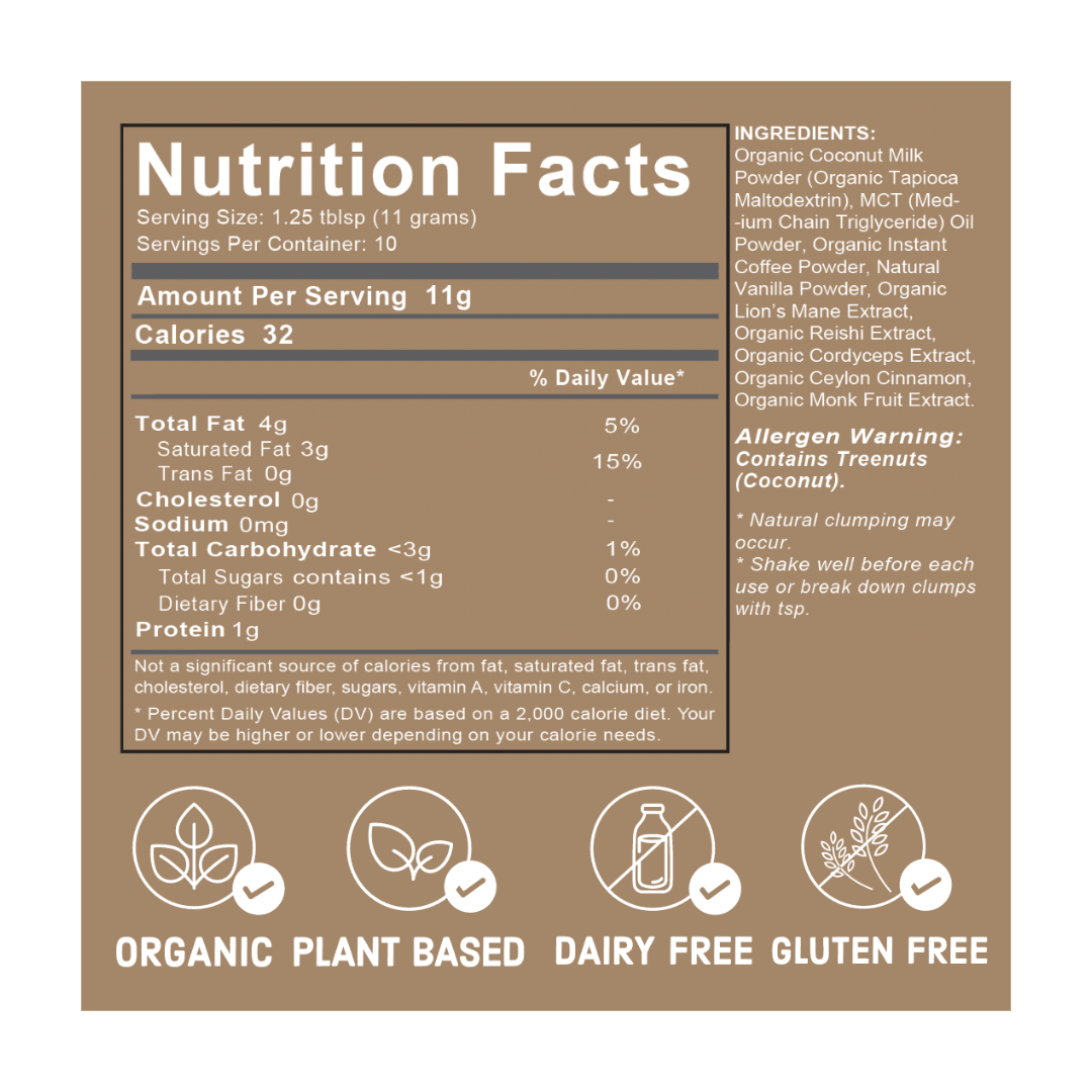 PureShrooms Inc. – Café/expresso instantâneo por atacado – Café de Baunilha Super Latte | 110g | 10 Porções3