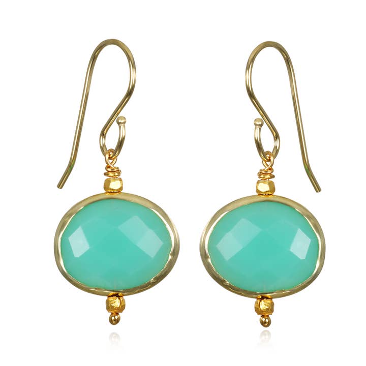 Amelia Rose Jewelry - Venta al por mayor Pendientes colgantes - Gotas con Bisel - Crisoprasa Verde