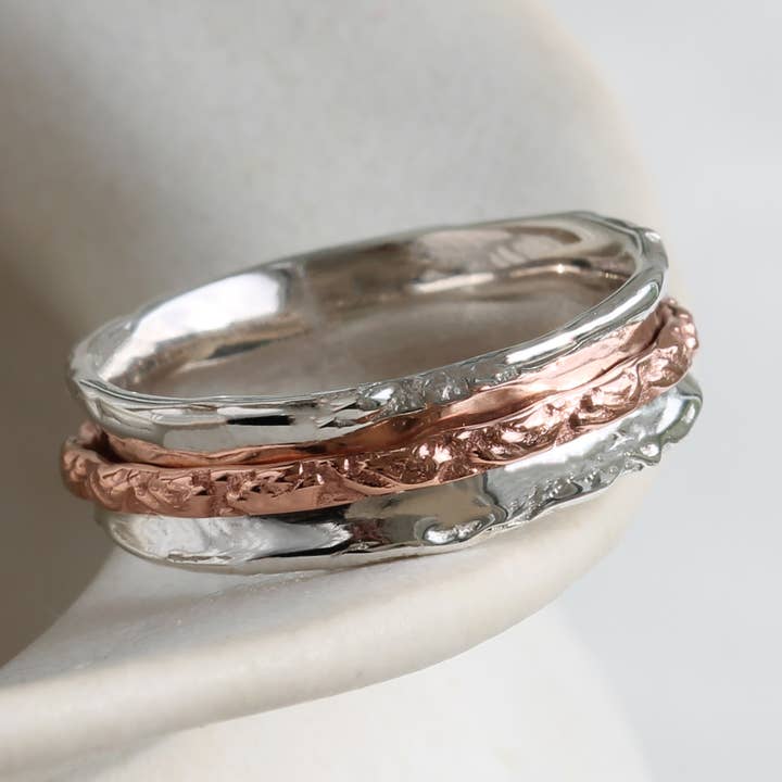 Handmade Sterling Silver Ring with Copper Spinning Band for wholesale by Banyan Jewellery