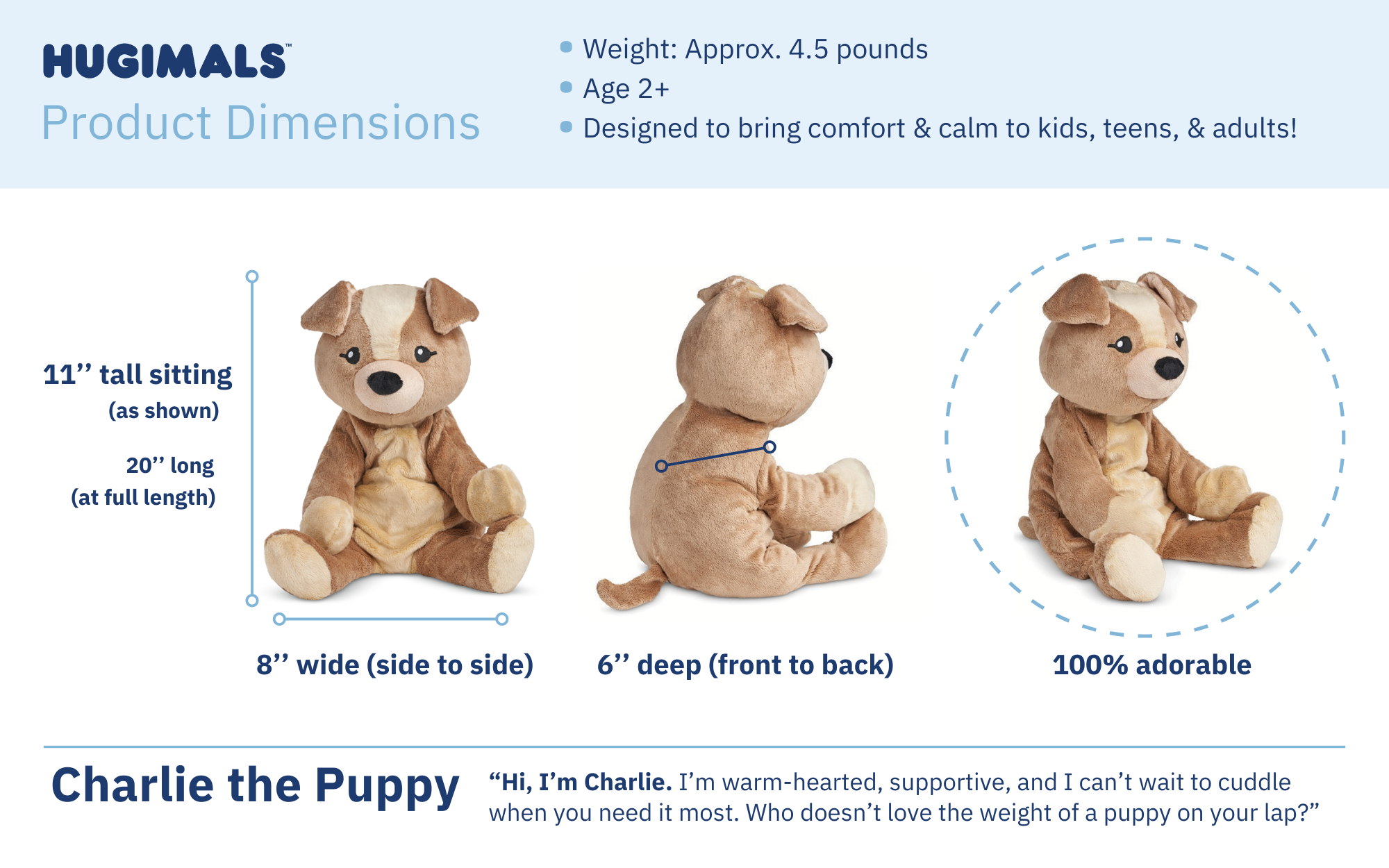 Hugimals World - Wholesale Stuffed/Plush Toy - Kids & Baby - Charlie the Puppy 4.5lb Weighted Plush Anxiety:Kids & Adults11