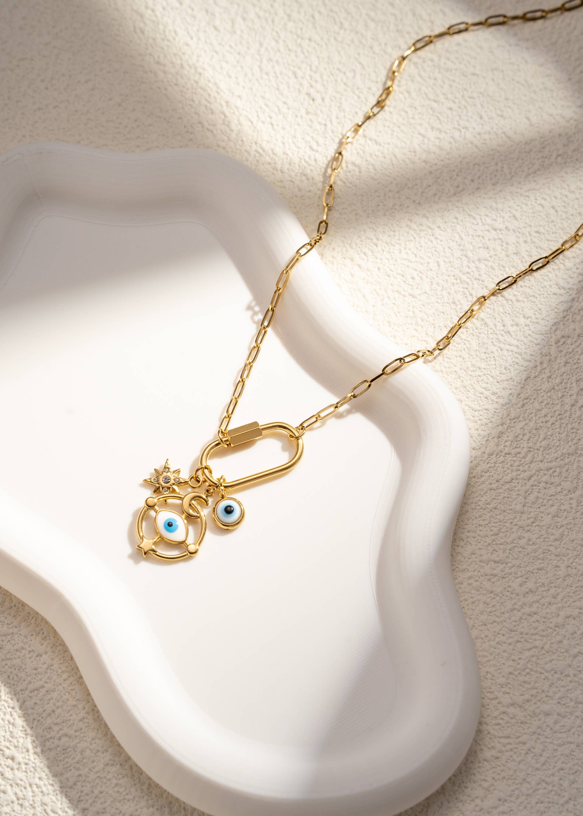 COSMOS - Wholesale Pendant/Charm Necklace - Gold stainless steel necklace with protective eye star