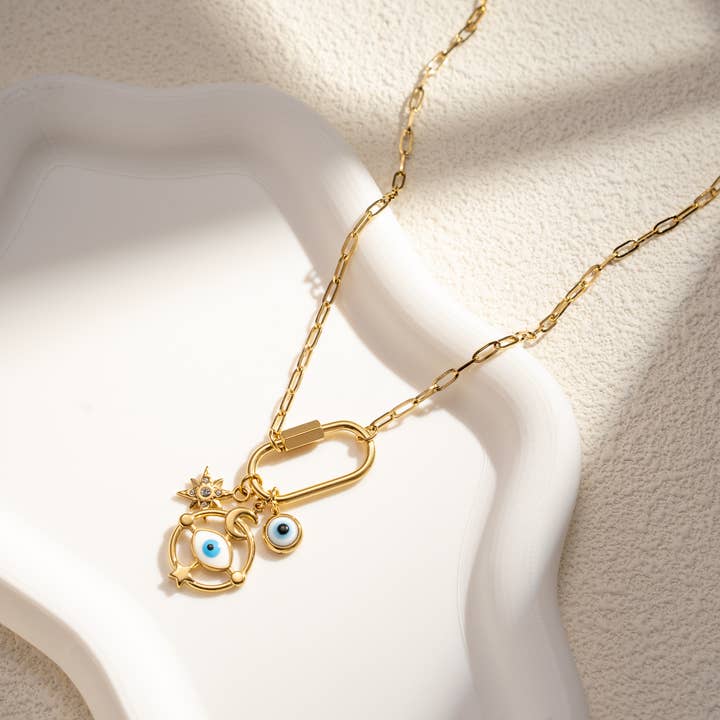 COSMOS - Wholesale Pendant/Charm Necklace - Gold stainless steel necklace with protective eye star0