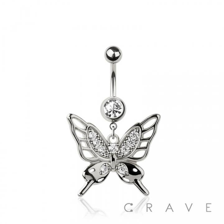 CRAVE - Wholesale Belly Ring - 316L SURGICAL STEEL BUTTERFLY DANGLE BELLY BUTTON NAVEL RING3