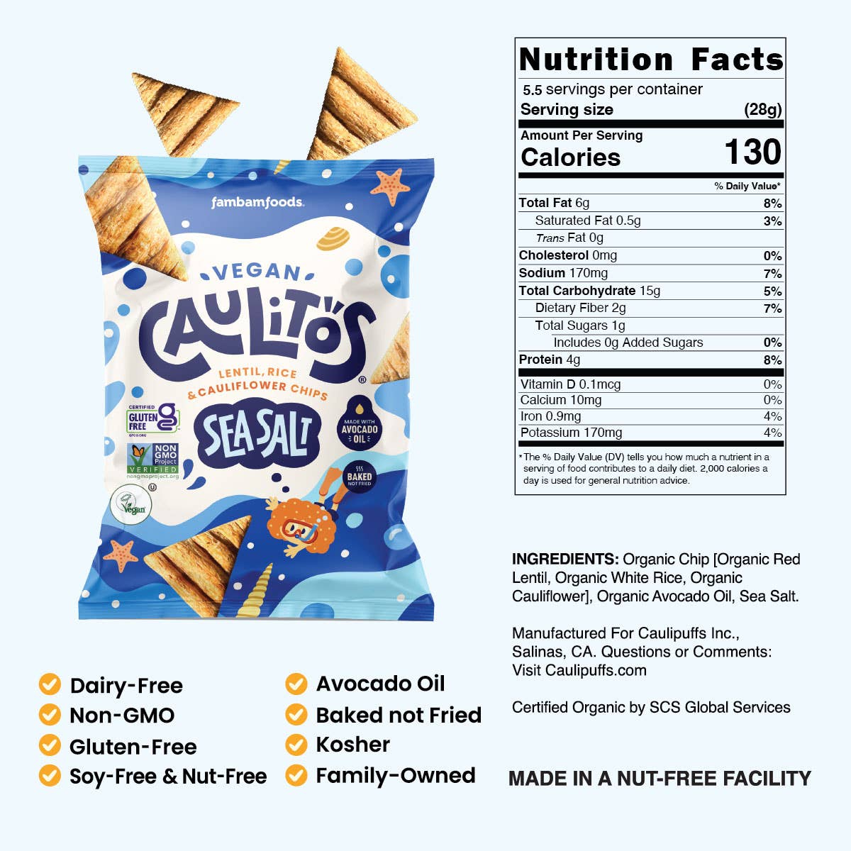 CauliPuffs - Wholesale Chips - Caulitos Sea Salt: 18-pack Large 5.5oz Bags2