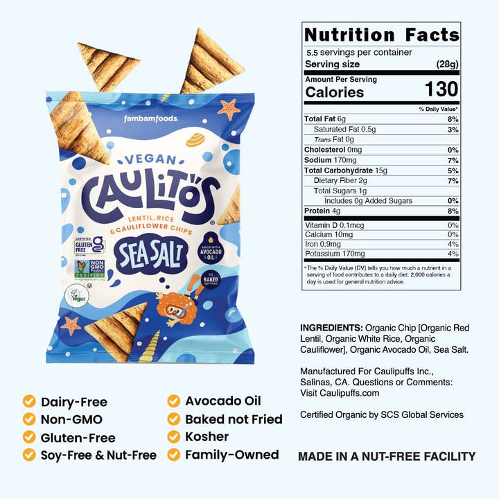 CauliPuffs - Wholesale Chips - Caulitos Sea Salt: 18-pack Large 5.5oz Bags2