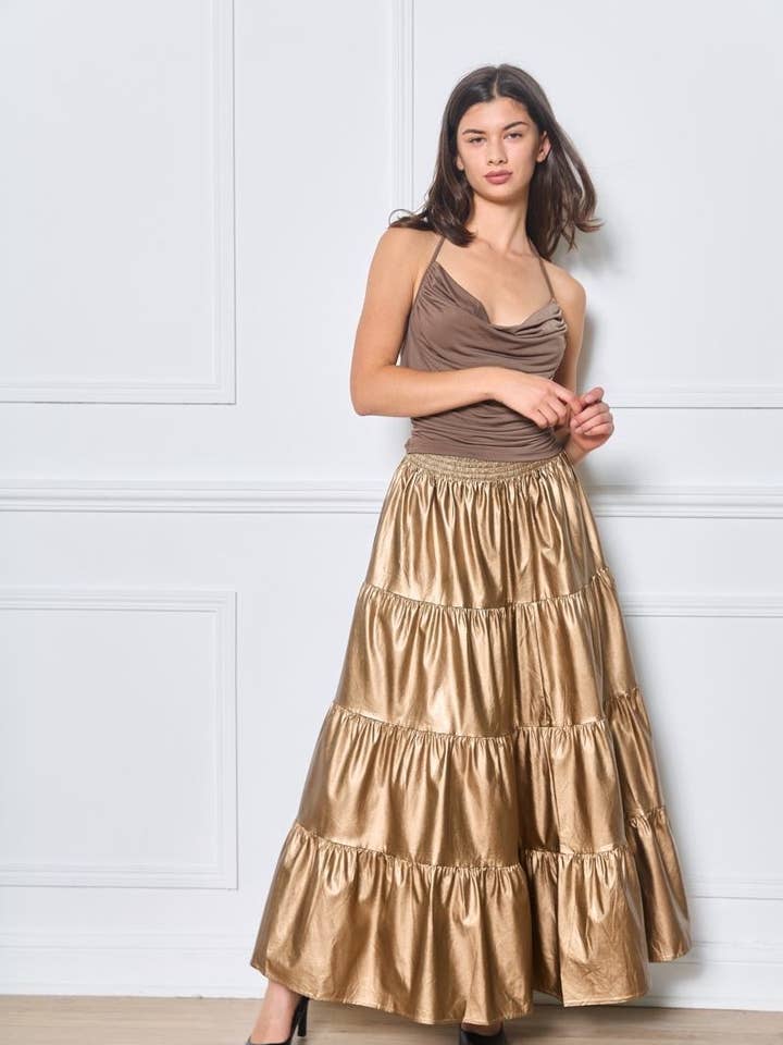 Gold faux leather mid-length skirt - Orice for wholesale on Faire